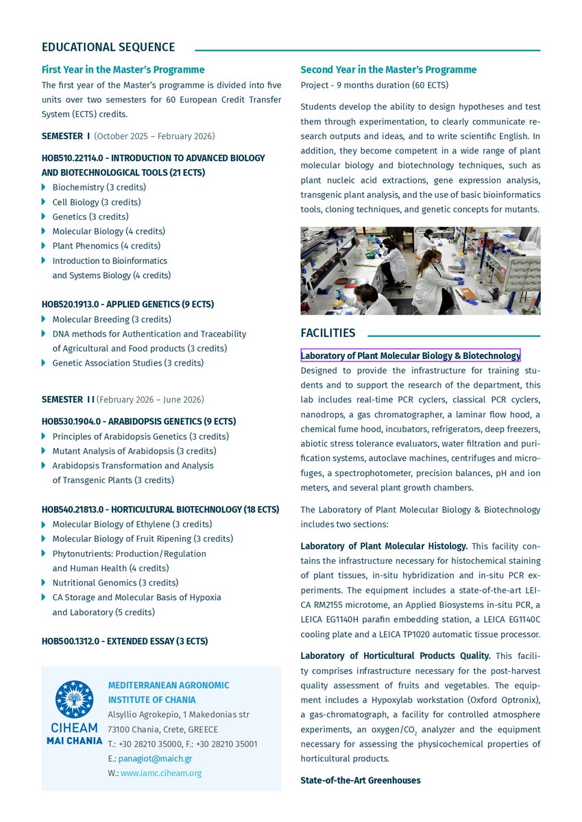 🎓 Join the MSc in Horticultural Genetics &amp; Biotechnology.
🚀Dive deep into the mechanisms, capabilities, and limitations of plant biotech methods. 
Apply NOW apply.maich.gr