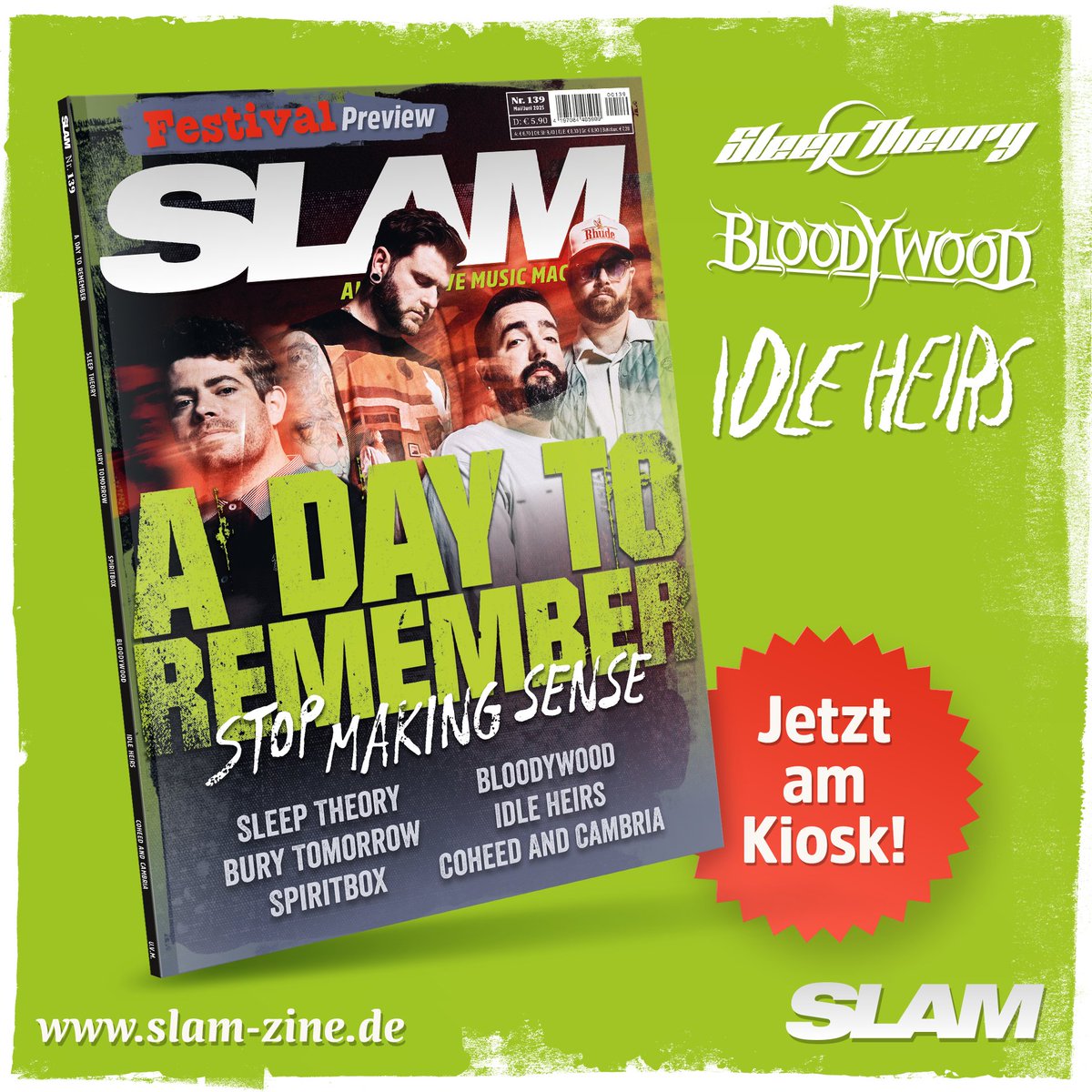 A Day To Remember: SLAM #139 featuring A DAY TO REMEMBER out today! :-) Grab your copy at mjusick.com !!! Jetzt am Kiosk! #adaytoremember #sleeptheory #burytomorrow #spiritbox #bloodywood #idleheirs #coheedandcambria #propagandhi #slamalternativemusicmagazine