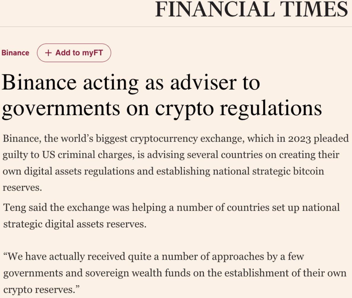 Richard Teng, der CEO von @Binance, hat der <a href="/FinancialTimes/">Financial Times</a> erklärt, dass die große Krypto-Börse mehreren Ländern dabei hilft, eine strategische Bitcoin-Reserve aufzubauen. 🌎👀

Auch Staatsfonds sollen angefragt haben. 🔥

Um welche Länder es sich dabei wohl handeln könnte? 🧐