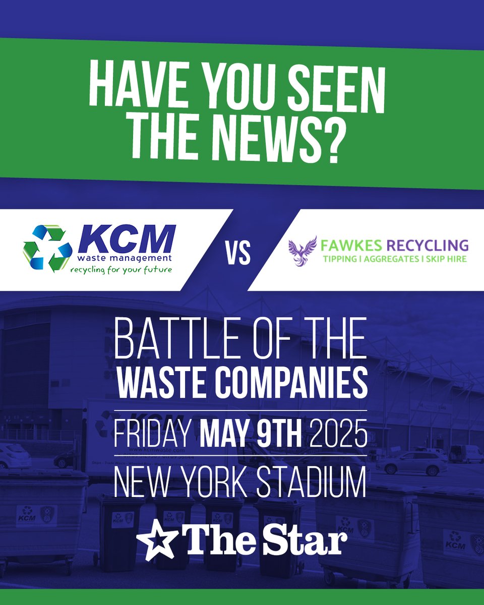KCM Waste Management (@kcmwaste) on Twitter photo Have you seen the news? Fantastic coverage from <a href="/SheffieldStar/">The Star, Sheffield</a>. The Battle of the Waste Companies will be held at Rotherham United’s New York Stadium on Friday May 9th 2025.
Read more here bit.ly/4jA4Y2H #SavingSophie #Rotherham #Football #Fundraising #Charity Have you seen the news? Fantastic coverage from <a href="/SheffieldStar/">The Star, Sheffield</a>. The Battle of the Waste Companies will be held at Rotherham United’s New York Stadium on Friday May 9th 2025.
Read more here bit.ly/4jA4Y2H #SavingSophie #Rotherham #Football #Fundraising #Charity