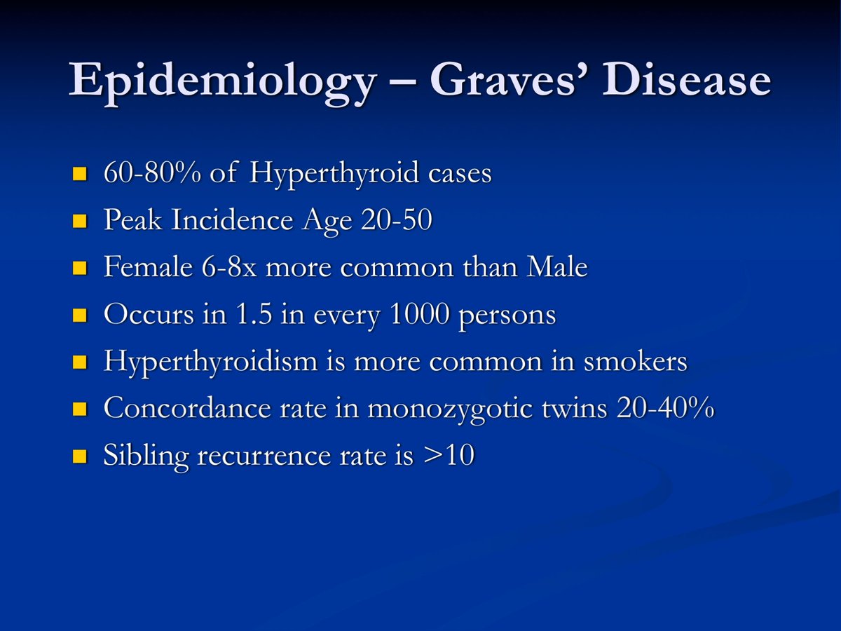 ParveenYograj's tweet photo. EPIDEMIOLOGY -THYROTOXICOSIS
THYROTOXICOSIS refers to the clinical syndrome resulting from excess thyroid hormones in the blood, regardless of the source. It is most commonly caused by Graves’ disease, toxic multinodular #goiter, and toxic adenoma.
GLOBAL PREVALENCE:
PREVALENCE: Approximately 0.5%–2% of the general population.
INCIDENCE: Varies by region and iodine intake; 20–50 cases per 100,000 people per year.
AGE AND GENDER DISTRIBUTION:
More common in women (female:male ratio ~5–10:1).
Most cases occur between 20 and 50 years of age.
#Graves' disease peaks in women aged 30–50.
Toxic nodular goiter is more common in older adults.
GEOGRAPHIC VARIATION:
Graves’ disease is more prevalent in iodine-sufficient areas.
Toxic multinodular goiter and toxic adenoma are more common in iodine-deficient regions (e.g., parts of Africa, Southeast Asia, and Eastern Europe).
Higher prevalence noted in autoimmune-prone populations.
RISK FACTORS:
Genetic predisposition (family history of autoimmune thyroid disease).
Female sex hormones
Smoking (especially in Graves’ ophthalmopathy)
Stress, infections, and postpartum period (triggers for autoimmune thyrotoxicosis)
Iodine exposure (e.g., iodinated contrast, amiodarone)
SPECIAL POPULATIONS:
POSTPARTUM THYROTOXICOSIS: Occurs in ~5–10% of women within 1 year after delivery.
Amiodarone-induced #thyrotoxicosis: Seen in ~5–10% of patients on long-term amiodarone, especially in iodine-rich areas. #MedTwitter #medtr #MedEd #MedX #medtwitterwhat