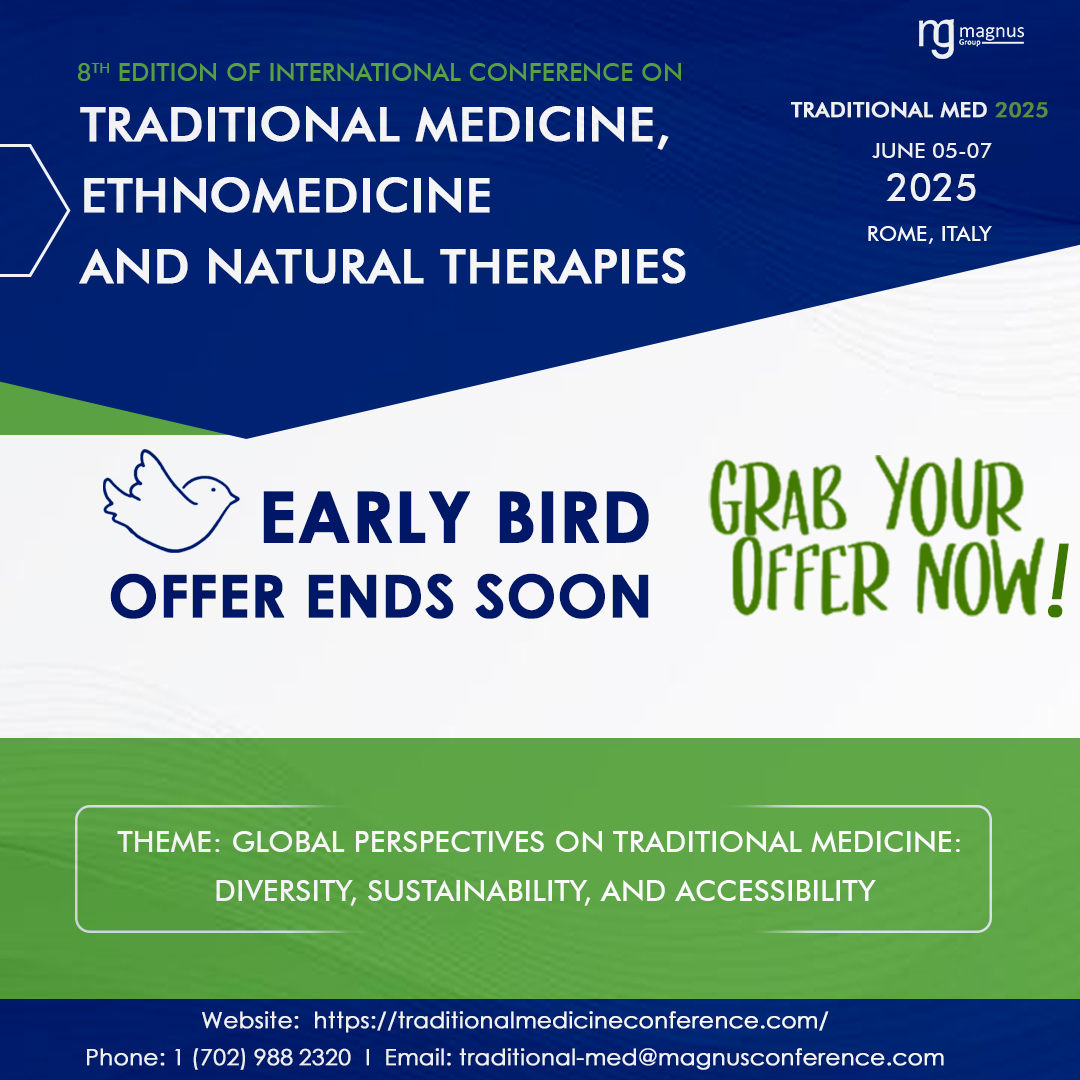 We are thrilled to announce <a href="/Traditionalcof/">Traditional Med</a> hosted by <a href="/magnus_group/">Magnus Group</a> and we want YOU to be a part of it! Register now at traditionalmedicineconference.com/register... and confirm your slot.
🗓️ Conference Dates: June 05-07, 2025
📍 Location: Rome, Italy | Hybrid Event
☎️ Phone: +17029882320