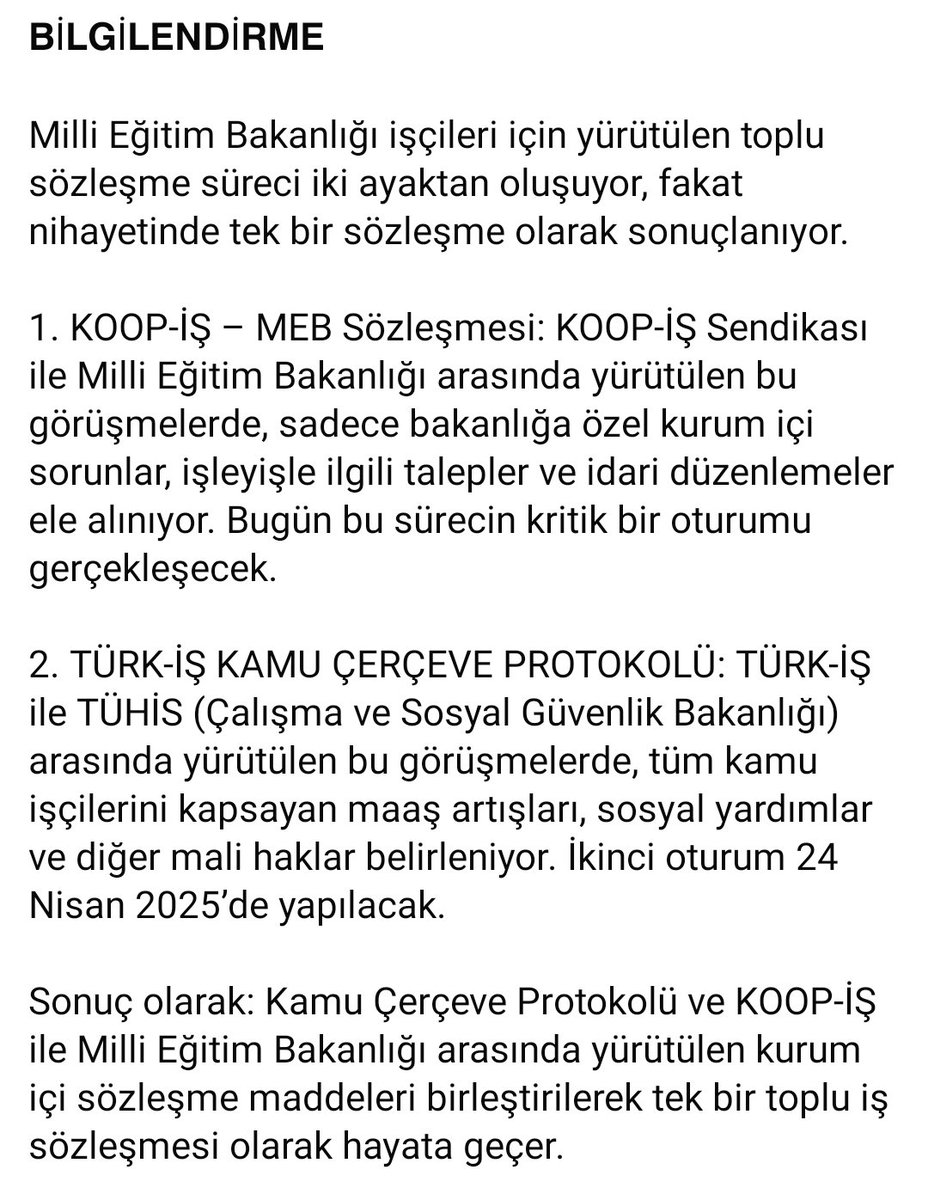 MEB İŞÇİ HABER (@mebiscihaber) on Twitter photo TÜRK-İŞ – TUHİS protokolü, kamu işçileri için genel çerçeveyi belirler.
KOOP-İŞ – MEB TİS ise bu çerçeveye göre, Milli Eğitim Bakanlığı'nda çalışan Koop-İş üyeleri için özel düzenlemeleri içerir.
<a href="/KOOPISSENDIKASI/">Koop-İş Sendikası</a>
<a href="/muratturkekul/">muratturkekul</a> TÜRK-İŞ – TUHİS protokolü, kamu işçileri için genel çerçeveyi belirler.
KOOP-İŞ – MEB TİS ise bu çerçeveye göre, Milli Eğitim Bakanlığı'nda çalışan Koop-İş üyeleri için özel düzenlemeleri içerir.
<a href="/KOOPISSENDIKASI/">Koop-İş Sendikası</a>
<a href="/muratturkekul/">muratturkekul</a>