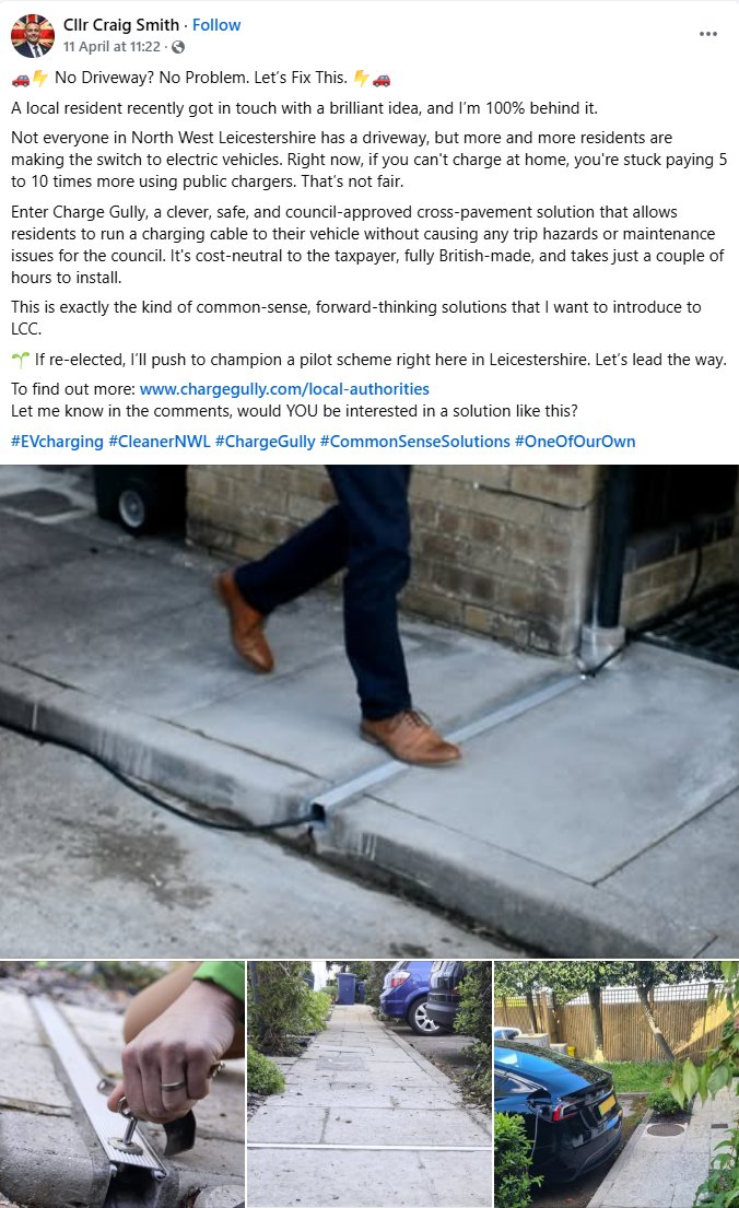 On Thursday 1 May elections will be held for councillors in 23 councils and six mayors in England.

Do email your councillor to let them know how you would benefit from a Charge Gully channel!

Use our free council template bit.ly/4cARxgB