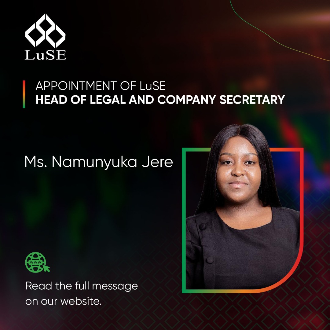 For the caption simply:
Market Annoucement: Appointment of LuSE Head of Legal and Company Secretary

Please follow the link below for more details: luse.co.zm/media-center/a…
