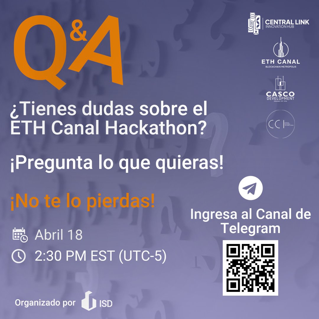Recuerda! ingresa al canal de Telegram y pregunta lo que quieras.
Este viernes lo resolvemos TODO en vivo por Telegram. 🧠 Pregunta lo que quieras. 🕒 No te lo pierdas.Viernes 18,  2:30 PM EST (UTC-5) Ingresa al canal de Telegram t.me/ETHCanal