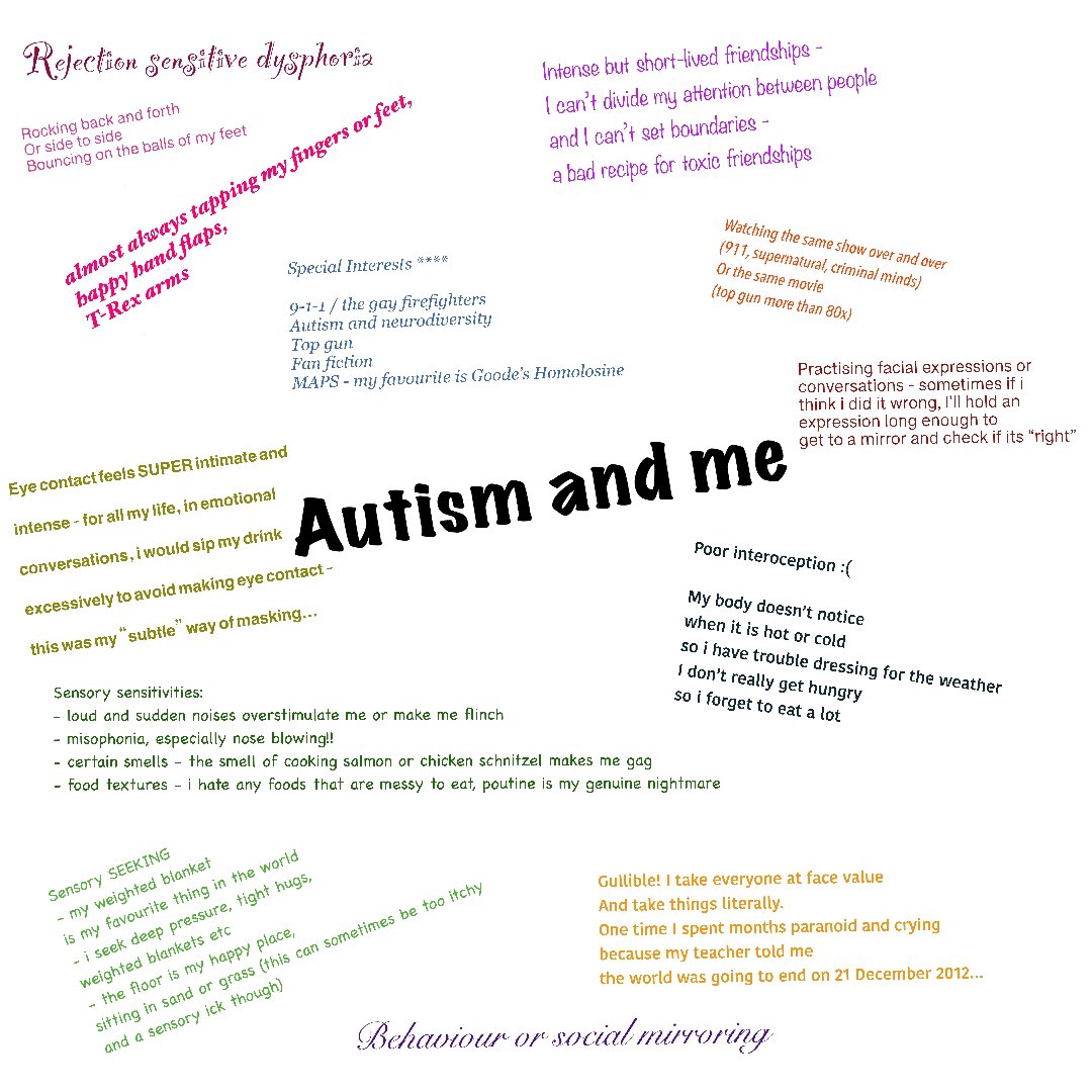 I was diagnosed with asd earlier this year at the age of 25. I already posted this and pulled it down when i got scared…this is by no means all the ways autism affects me but i wanted to share some of my experiences and maybe start some conversations in autism awareness month ❤️