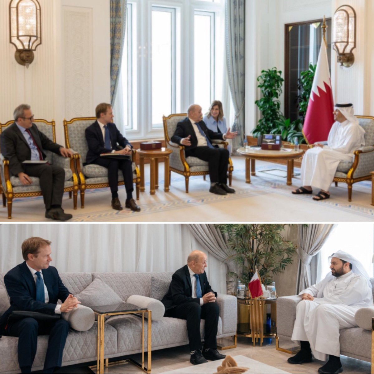Visite éclair à Doha pour ces échanges denses et fructueux avc Cheikh Mohamed Premier ministre du Qatar et Mohamed Al Khoulaïfi, ministre d’Etat, - sujet principal la reconstruction du Liban et le rôle du Quintette (groupe des cinq États les plus impliqués dans le pays) sur ce