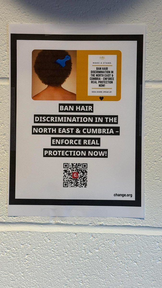 Too many people in the #NorthEast &amp; #Cumbria are still being judged or treated unfairly because of their natural hair or protective styles. This isn’t just about hair, it’s about dignity, identity, &amp; equality.

Sign here: change.org/p/ban-hair-dis…

Every signature helps. Thank you!