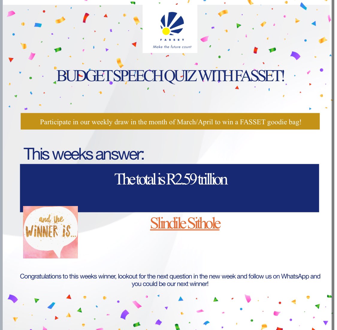 Congratulations to our last winner for the competition🥳🥳.

#budgetspeechquiz