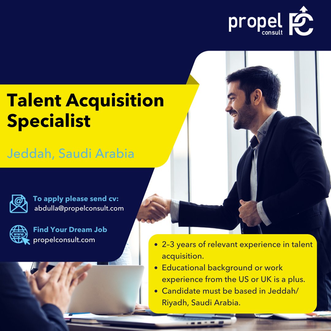 PropelConsult's tweet photo. Job Opening: Talent Acquisition Specialist in Jeddah, Saudi Arabia.

If you're interested in this opportunity, please send your updated resume to abdulla@propelconsult.com

#jobs #hiring #saudijobs #riyadhjobs #riyadh #jeddah #jeddahjobs #propel #propeljobs https://t.co/7eD4lcmzUp