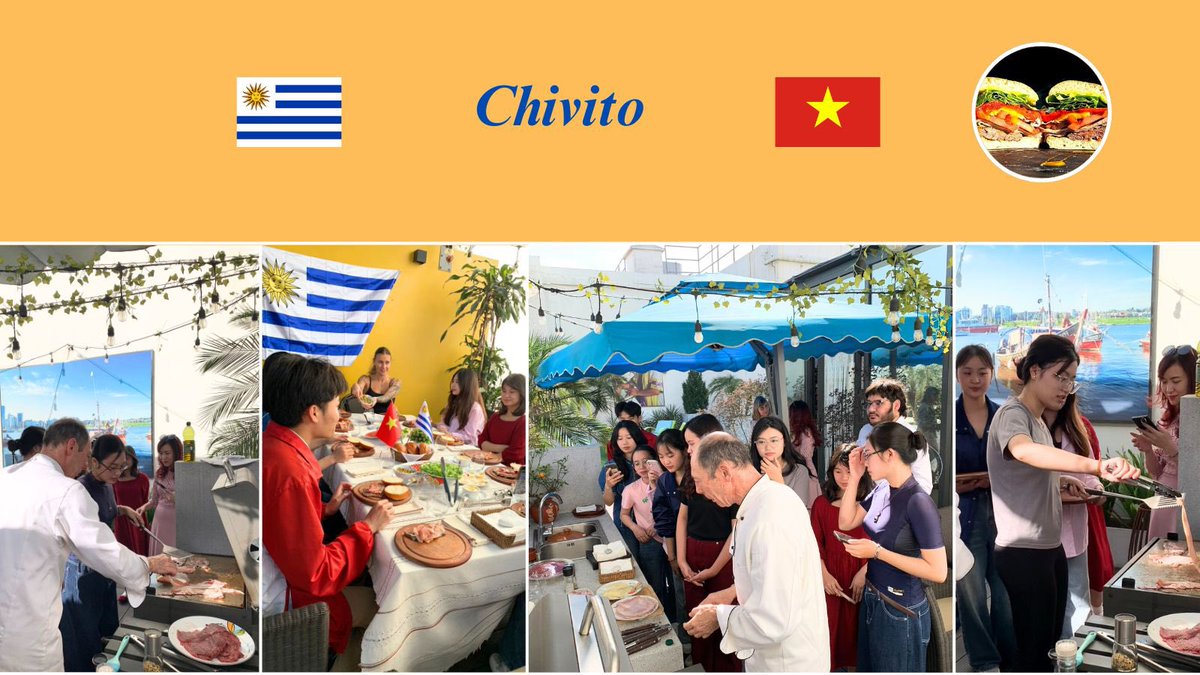 UruguayVN's tweet image. Disfrutamos una tarde de cocina uruguaya 🇺🇾 con docentes y alumnos de la cátedra de #Español de #HANU 🇻🇳 Les enseñamos el #ChivitoUruguayo, 🇺🇾 probamos el #Mate y hablamos español. Gracias chicos por compartir nuestras tradiciones y a @Karina004123051 por la organización…