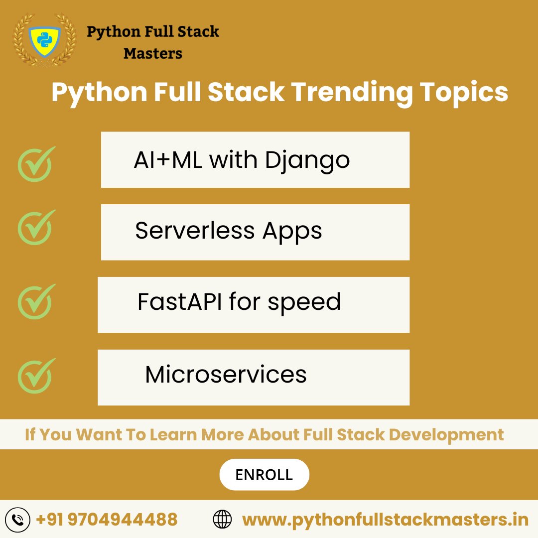 PythonFullsatck's tweet image. Python Full Stack Trending Topics
✅ AI + ML with Django
✅ Serverless App Development
✅ Superfast APIs using FastAPI
✅ Scalable apps with Microservices
📞 Call: +91 9704944488
🌐 Visit: pythonfullstackmasters.in
#PythonFullStack #LearnPython #DjangoDeveloper #FastAPI