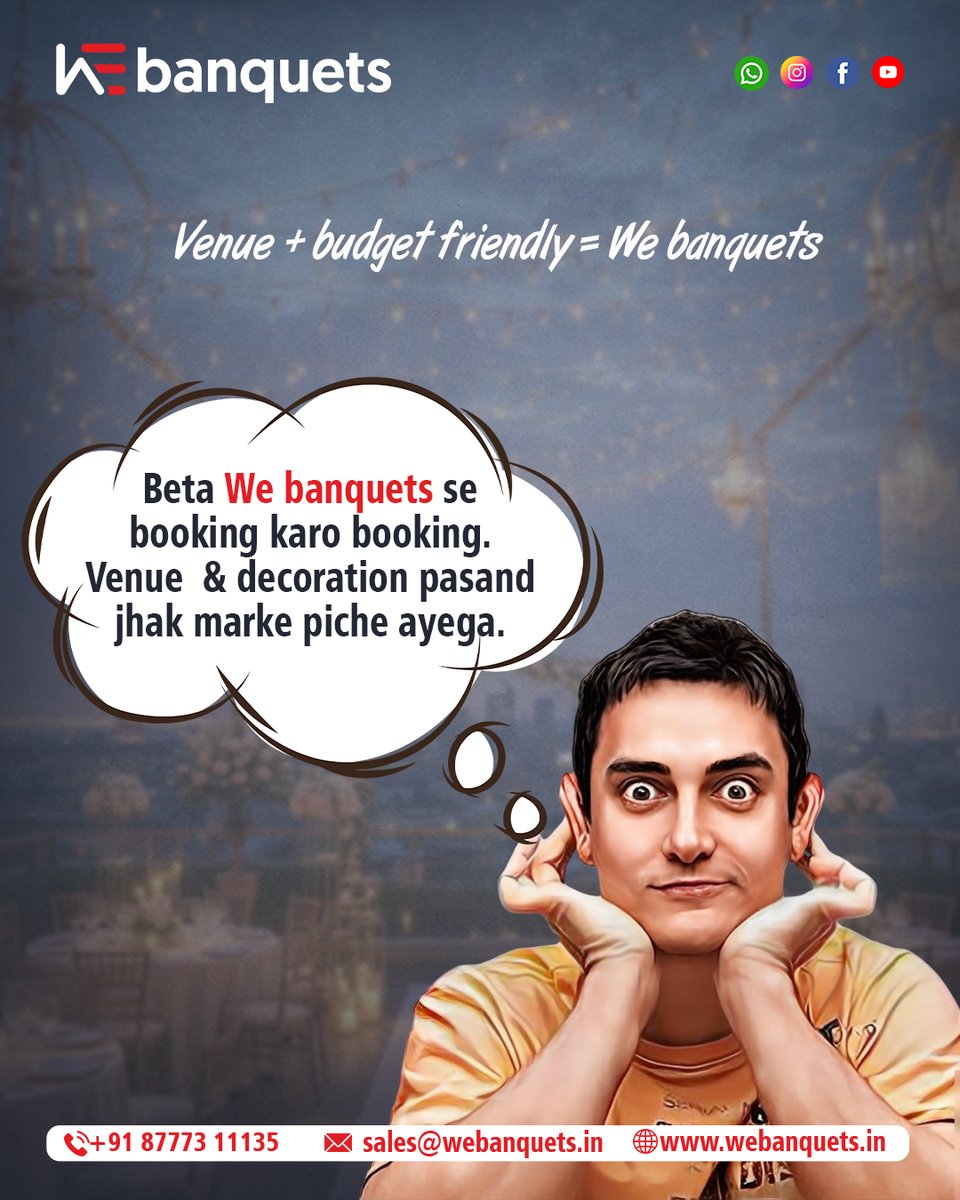 webanquetsin's tweet photo. Budget-friendly venues that steal the show!
Beta, We Banquets se booking karo! 
Venue aur decoration dekh ke sab jhak maar ke piche aayenge!
Best locations |  Stunning décor |  Value for money
📞 Call now: +91 87773 11135
🌐 https://t.co/0CyvOfVlaq
📩 sales@webanquets.in https://t.co/IMJvv2oUml