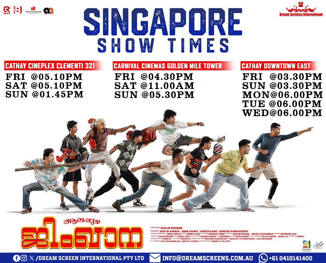 Truth Global Films (@truthglobalofcl) on Twitter photo #AlappuzhaGymkhana #Singapore
Bookings Open Now.
Singapore 🇸🇬 Theaters list !
<a href="/Truthglobalofcl/">Truth Global Films</a> <a href="/SamadTruth/">SAMAD TRUTH</a> <a href="/4SeasonCreation/">4Seasons Creations AS</a> <a href="/DreamScreensInt/">Dream Screens International Pty Ltd</a>
#AlappuzhaGymkhana #KhalidRahman #PlanBMotionPictures #ReelisticStudios #Naslen #LukmanAvaran #TruthGlobalFilms #Singapore #AlappuzhaGymkhana #Singapore
Bookings Open Now.
Singapore 🇸🇬 Theaters list !
<a href="/Truthglobalofcl/">Truth Global Films</a> <a href="/SamadTruth/">SAMAD TRUTH</a> <a href="/4SeasonCreation/">4Seasons Creations AS</a> <a href="/DreamScreensInt/">Dream Screens International Pty Ltd</a>
#AlappuzhaGymkhana #KhalidRahman #PlanBMotionPictures #ReelisticStudios #Naslen #LukmanAvaran #TruthGlobalFilms #Singapore