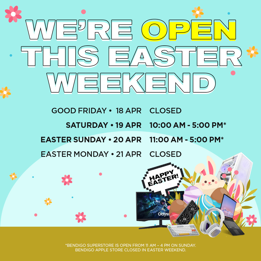 🐣 Hoppy Easter from all of us at Centre Com! 💛 We're open this Easter weekend for all your tech needs—whether you're chasing a last-minute gadget or upgrading your setup. Check our Easter Trading Hours before you visit:

👉 centrecom.com.au/t/easter-tradi…