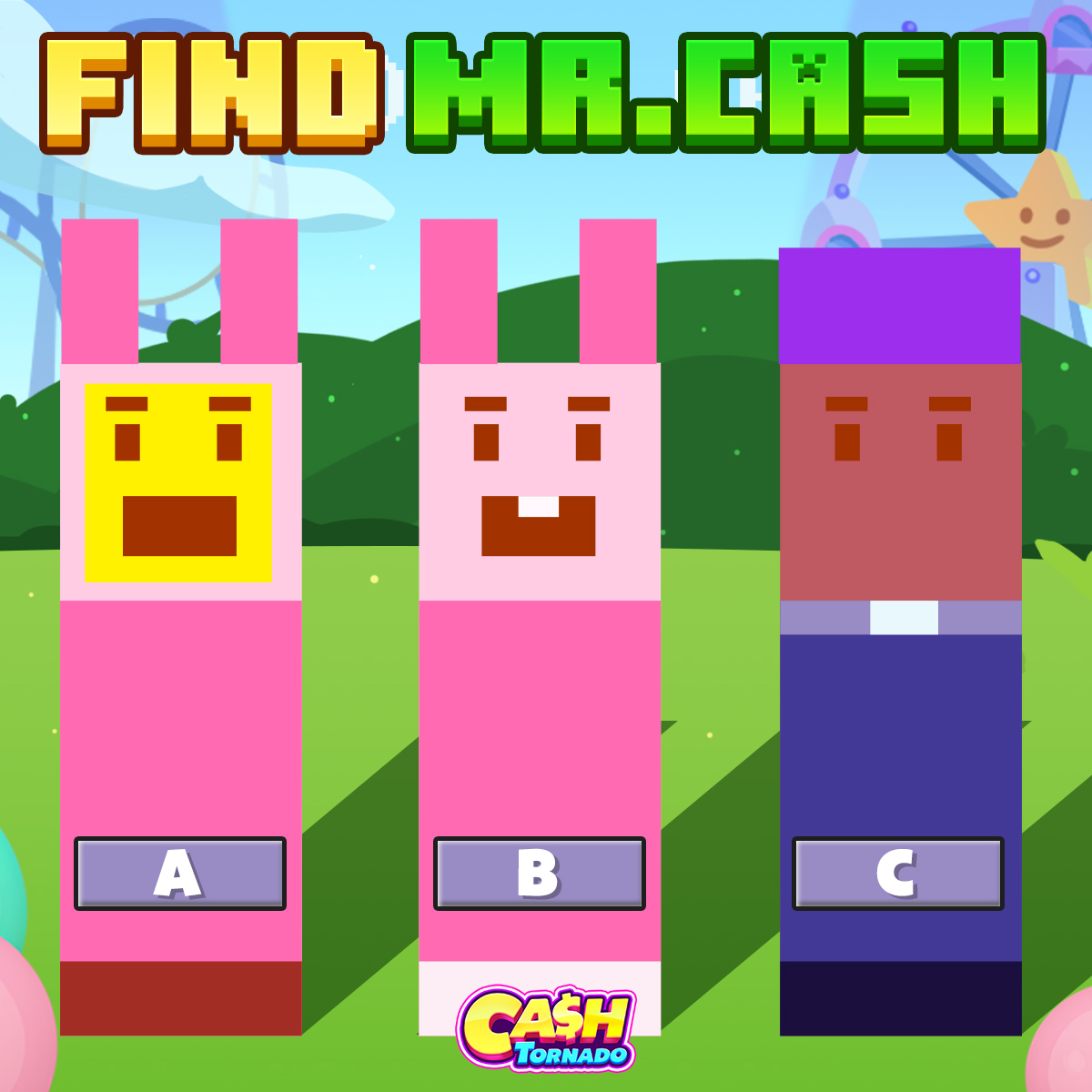 Cashtornadoslot's tweet photo. #FreeCoins https://t.co/yVKst7gMMH
These guys are definitely something else! π€ͺ But one of them is Mr. Cash! Which blocky buddy is the real deal? Comment A, B, or C for a chance to win! #CashTornado #FindMrCash #WeirdAndWinning #BlockyBuddies https://t.co/g82RGjL12D
