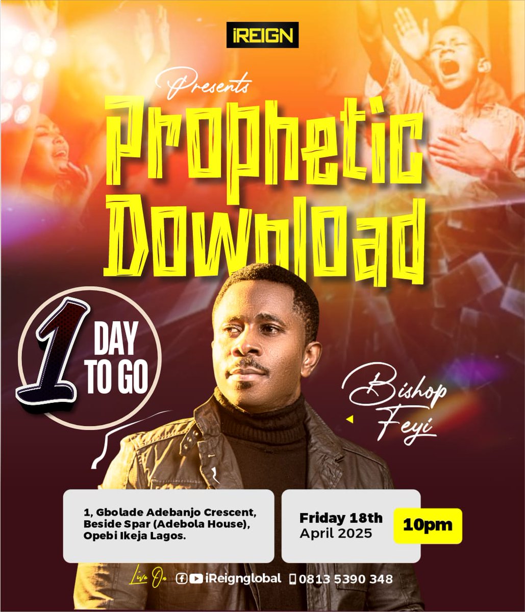 iReignGlobal's tweet photo. What took years will take moments
Tomorrow - the download begins🔥
#propheticencounters
#feyidaniels
#bishopfeyi
#propheticdownload
#prophecy
#propheticchurch https://t.co/kFvZoUDYSA