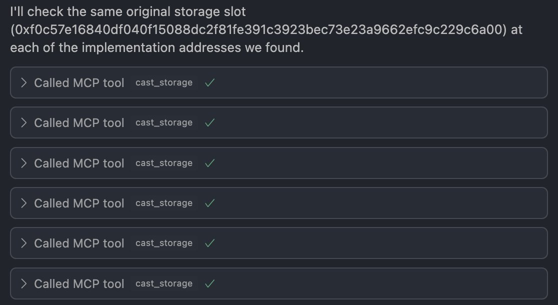 0xEV_om's tweet image. PSA: you can just hand Cursor an RPC, repo and deployment addresses and verify all proxies and implementations have been properly initialised with one prompt

also basically get the live value of any variable and generate a storage layout on the fly

prompt: &quot;get the storage…