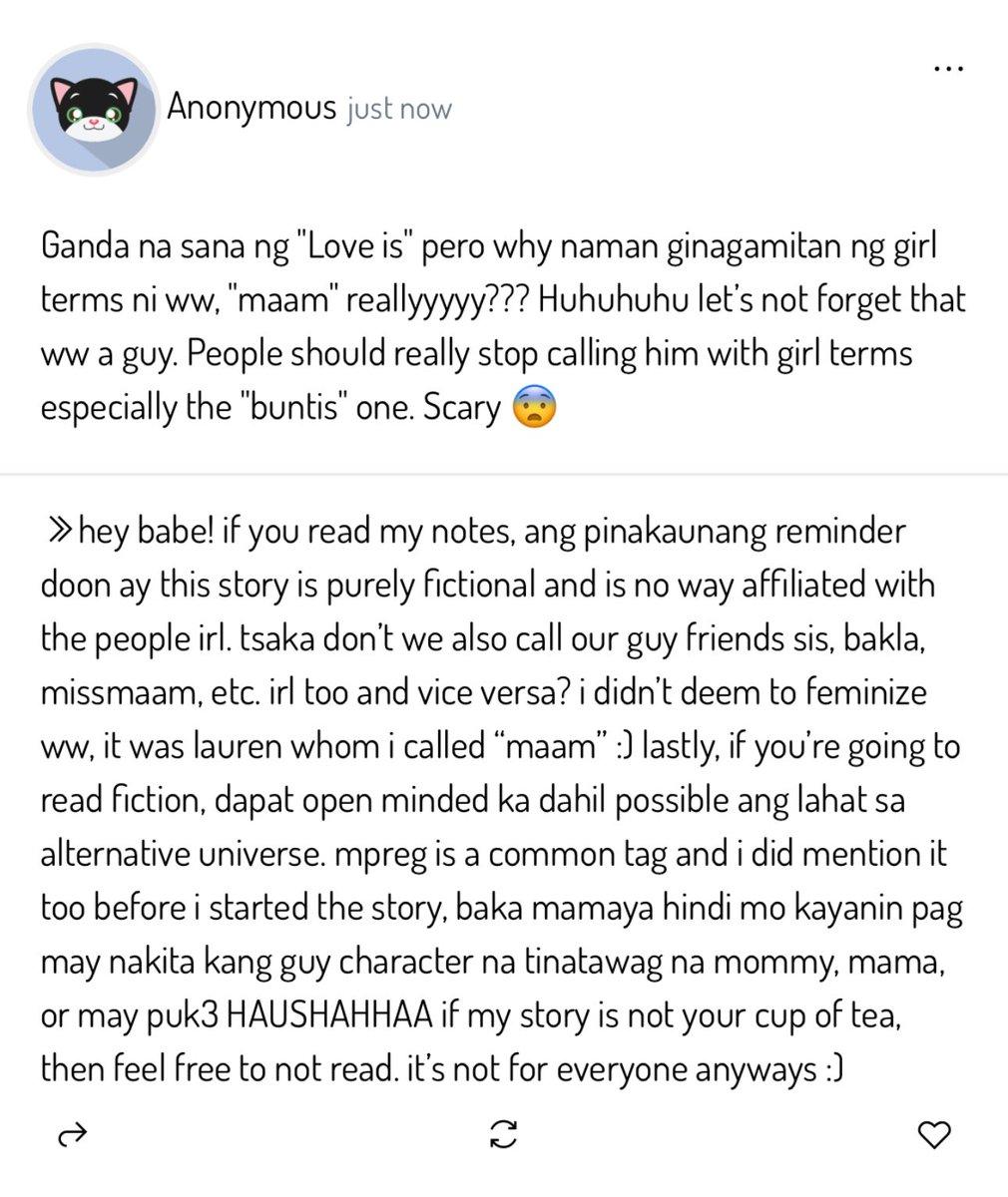 thesvtfiles's tweet photo. thesvtfiles on Zaqa: "Ganda na sana ng “Love is” pero why naman ginagamitan ng girl terms ni ww, “maam” reallyyyyy??? Huhuhuhu let’s not forget that ww a guy. People should really stop calling him with girl terms especially the “buntis” one. Scary 😨 - https://t.co/uU0Lo1Oz5B https://t.co/wN0IzwIfAv