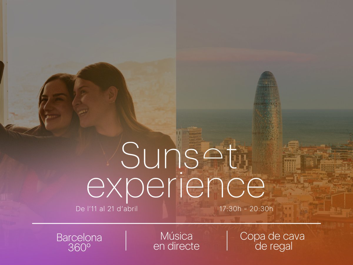 No tens plans AVUI i DEMÀ de 17:30h a 20:30h? 💭 #MiradorTorreGlòries et transporta a la #SunsetExperience. Vine amb la millor companyia i gaudeix d’una posta de sol mentre brindes amb una copa de cava inclosa a la teva entrada! 🥂🪩

Tickets ➡️ miradortorreglories.com/ca/planifica-l…