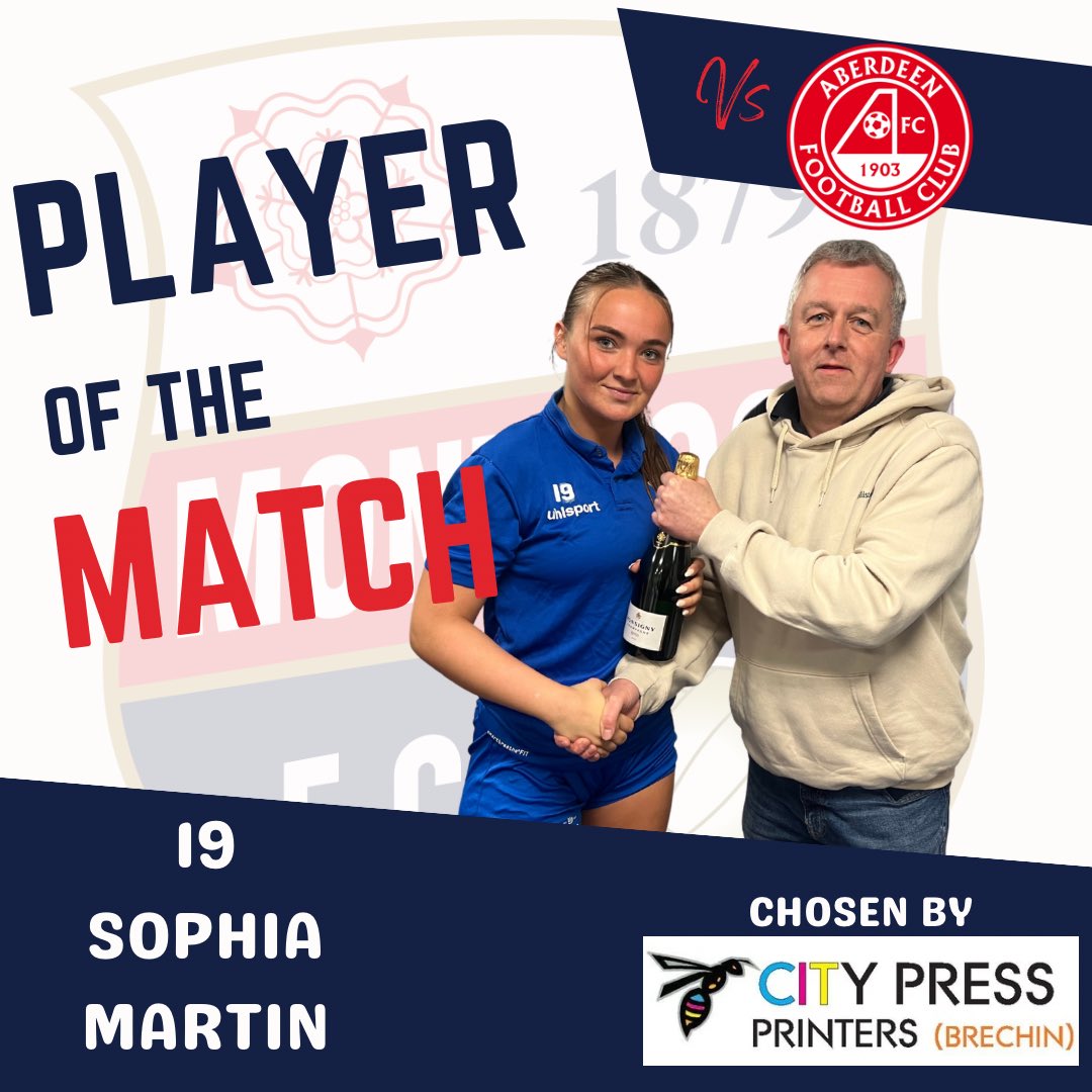 𝗣𝗢𝗧𝗠 - Aberdeen FCW - 17th April 

Match Sponsor, Andrew Stephen on behalf of City Press Printers picked &amp; presented Sophia Martin with our POTM last night. 

Sophia scored two crucial goals to secure all 3 points! 

Thank you for sponsoring the game! 👏