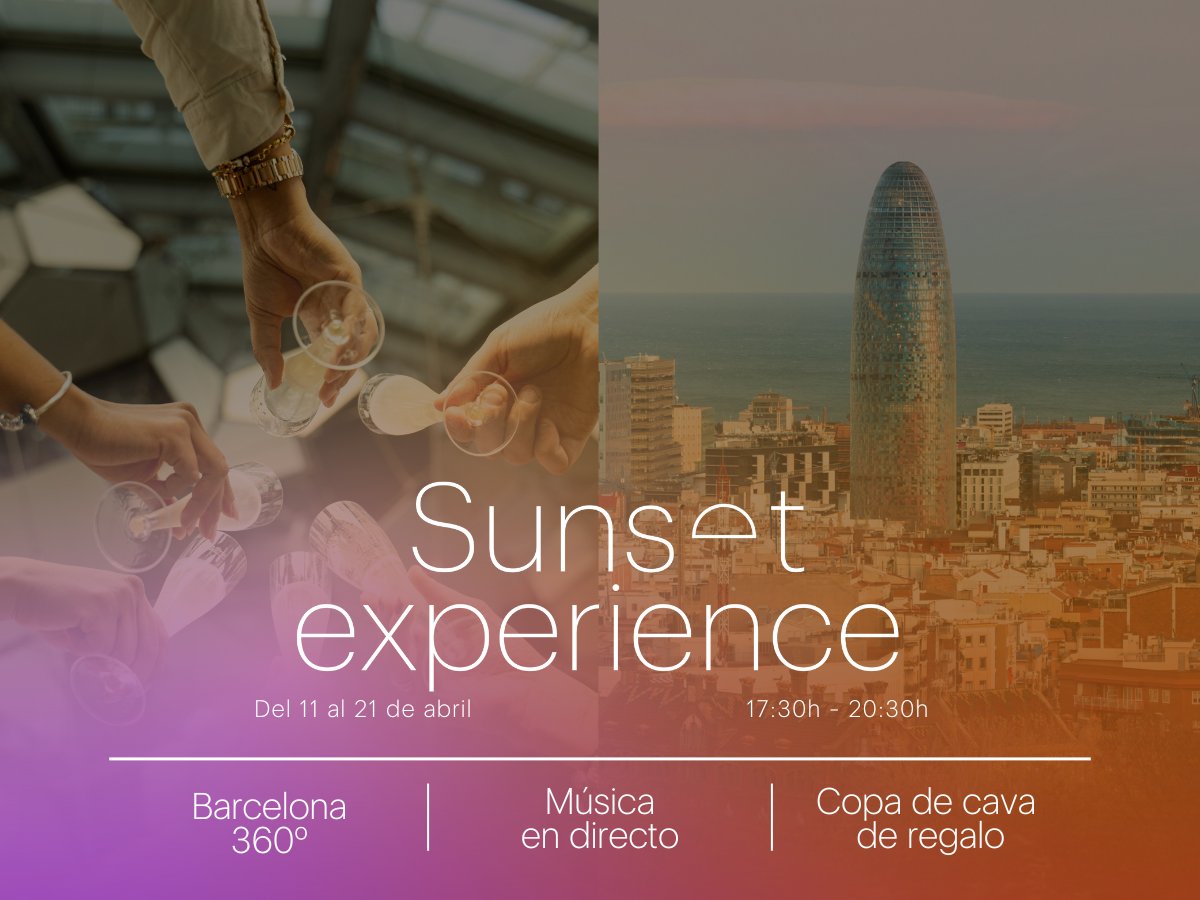 🎶🌅 ¡Aprovecha los últimos días de vacaciones para disfrutar de la #SunsetExperience! La combinación perfecta: música en vivo, la golden hour y una copa de cava mientras observas las vistas a la ciudad.

📆 Solo hasta el 21/4!

¿Te apuntas? 👉 miradortorreglories.com/planifica-tu-v…