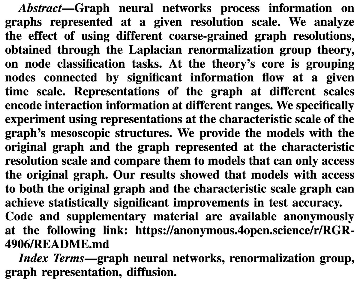 RSTLess group (@rstlessgroup) on Twitter photo 🎉 Paper accepted at #IJCNN2025!
"Renormalized Graph Representations for Node Classification" by <a href="/frances55037016/">francesco caso</a>, <a href="/GioTrappolini/">Giovanni Trappolini</a>, <a href="/Andrea_Bacciu/">Andrea Bacciu</a>, <a href="/pl219_Cambridge/">Pietro Lio'</a>, <a href="/fabreetseo/">Fabrizio Silvestri</a> proposes a graph representation based on renormalization group and explores its use in graph learning. 🎉 Paper accepted at #IJCNN2025!
"Renormalized Graph Representations for Node Classification" by <a href="/frances55037016/">francesco caso</a>, <a href="/GioTrappolini/">Giovanni Trappolini</a>, <a href="/Andrea_Bacciu/">Andrea Bacciu</a>, <a href="/pl219_Cambridge/">Pietro Lio'</a>, <a href="/fabreetseo/">Fabrizio Silvestri</a> proposes a graph representation based on renormalization group and explores its use in graph learning.