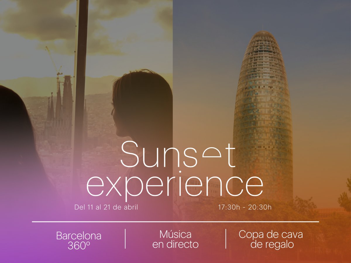 No tienes planes HOY y MAÑANA de 17:30h a 20:30h? 💭 #MiradorTorreGlòries te transporta a la #SunsetExperience. Ven con la mejor compañía y disfruta de una puesta de sol mientras brindas con una copa de cava incluida en tu entrada! 🥂🪩

Tickets ➡️ miradortorreglories.com/planifica-tu-v…