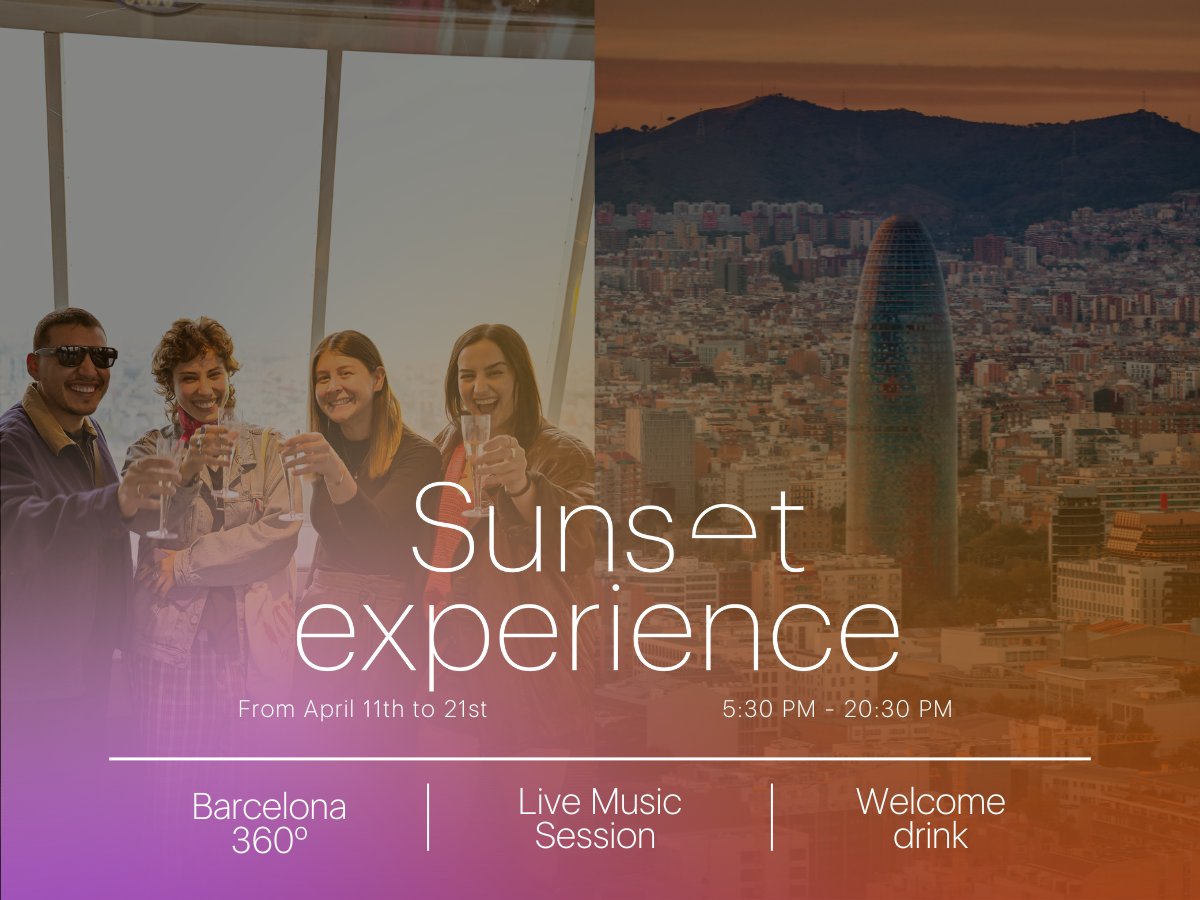 No plans TODAY or TOMORROW from 5:30 PM to 8:30 PM? 💭 #MiradorTorreGlòries takes you straight into the #SunsetExperience. Come with your best company and enjoy the sunset while toasting with a glass of cava included in your ticket! 🥂🪩

Tickets ➡️ miradortorreglories.com/en/plan-your-v…