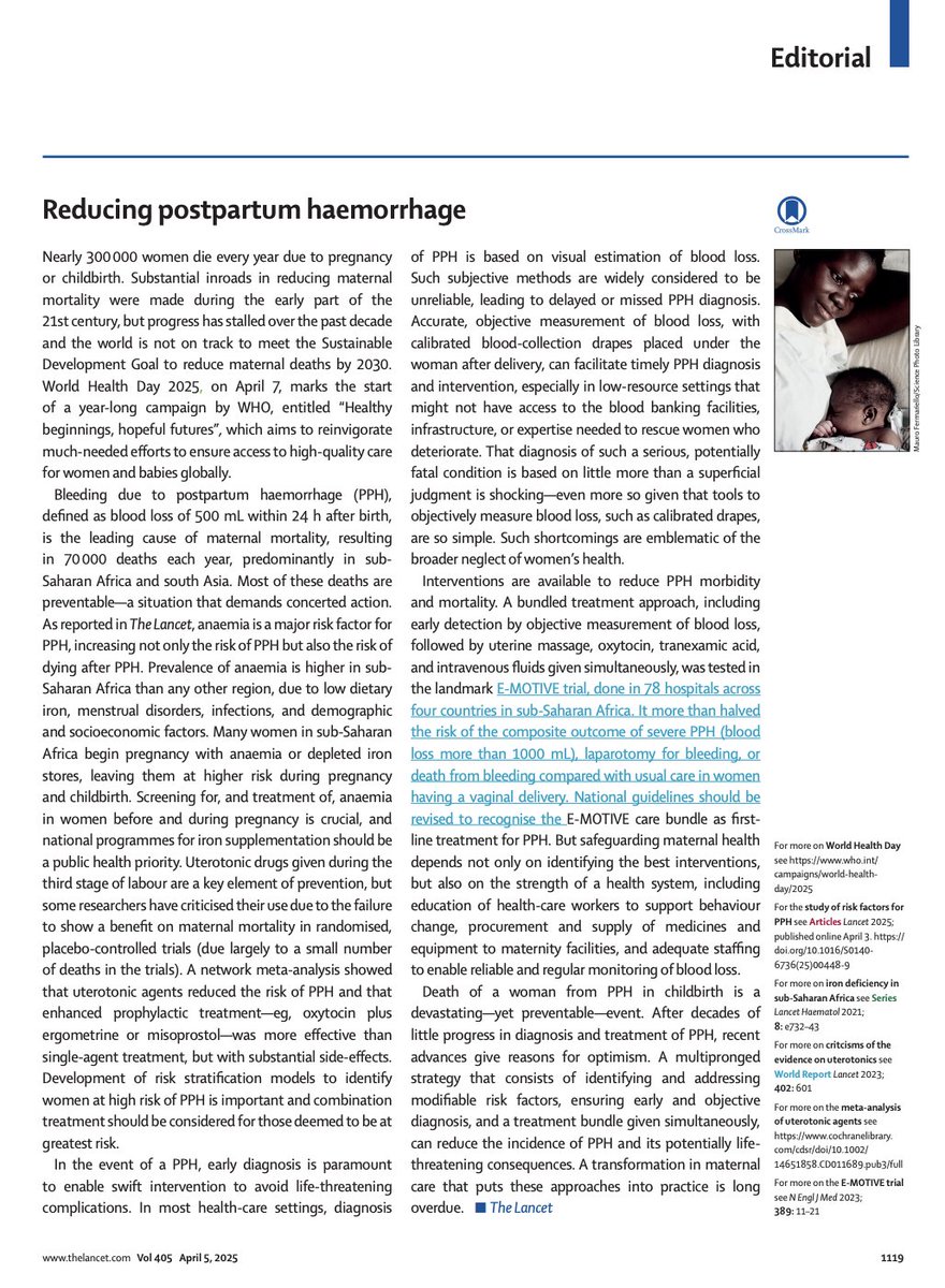 HRP (@hrpresearch) on Twitter photo 🩸 New <a href="/TheLancet/">The Lancet</a> editorial on #PPH: 70,000 deaths/year—many preventable.
Tools like the E-MOTIVE bundle can save lives, but national guidelines must act now. It’s time to scale what works. #WorldHealthDay
👉bit.ly/4cpNCTO
#HopefulFutures #HealthForAll 🩸 New <a href="/TheLancet/">The Lancet</a> editorial on #PPH: 70,000 deaths/year—many preventable.
Tools like the E-MOTIVE bundle can save lives, but national guidelines must act now. It’s time to scale what works. #WorldHealthDay
👉bit.ly/4cpNCTO
#HopefulFutures #HealthForAll