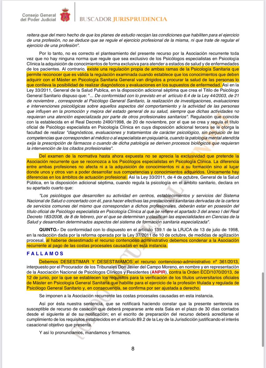 Increíble el cinismo de las Asociaciones de PECP. 4 años de carrera más 2 de Master y hablan de “falta de preparación y riesgo para los pacientes”. Obvian esta sentencia de la Audiencia que dice claramente que si son competentes. <a href="/cop_psicologia/">Consejo General de la Psicología de España (COP)</a>