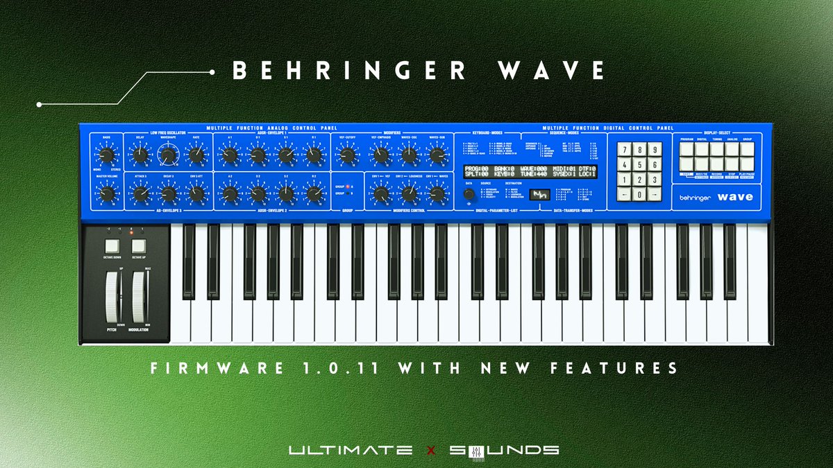 UltimateXsounds's tweet image. Behringer just dropped firmware 1.0.11 for their Wave Synthesizer — a modern replica of the PPG Wave 2.2 / 2.3.
New features, better workflow… but here&apos;s the real question:
👉 Does it actually sound good?
Let us know. 🧠🔊

#behringerwave  #synthtalk #musicproducer