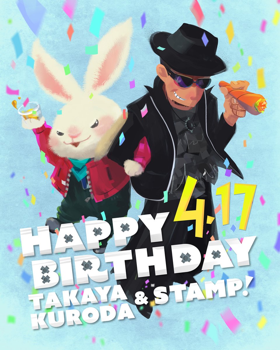 Rusty_Rabbit_EN's tweet image. Today is also the legendary @takayakuroda&apos;s birthday—Stamp&apos;s Japanese voice actor! 🥳

That means it&apos;s also Stamp&apos;s birthday... right?! 

Please join us in wishing them a very happy birthday!

🥂🐰😎🥕