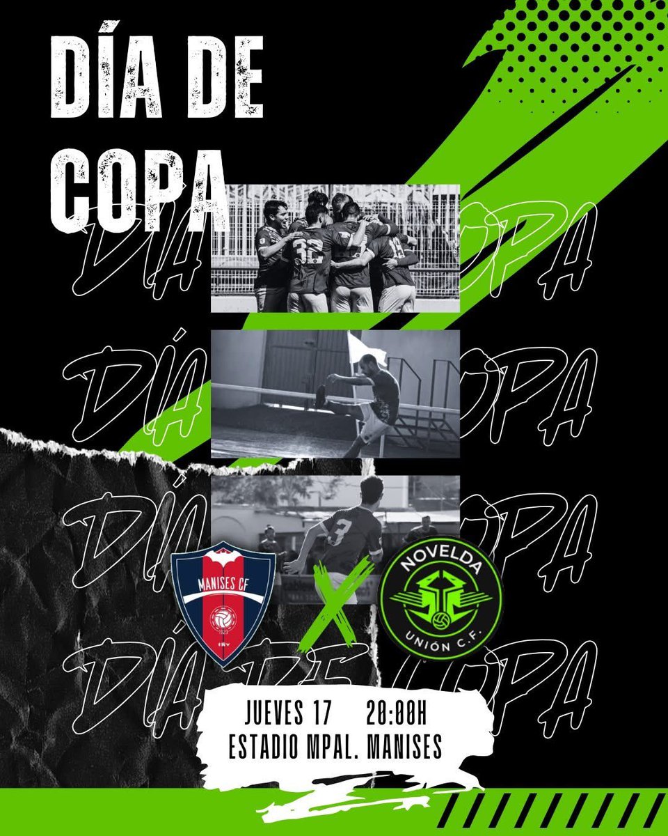 🏆 𝗠𝗮𝗻𝗶𝘀𝗲𝘀 𝗖𝗙 - 𝗡𝗼𝘃𝗲𝗹𝗱𝗮 𝗨𝗻𝗶𝗼𝗻 | 𝗦𝗲𝗺𝗶𝗳𝗶𝗻𝗮𝗹𝗲𝘀 𝗠𝗮𝗻𝗶𝘀𝗲𝘀 𝗖𝗙 𝗟𝗮 𝗡𝗼𝘀𝘁𝗿𝗮 𝗖𝗼𝗽𝗮

⚽️ Día de copa ¡Mucha suerte chicos!

🆚 Manises CF
📅 Jueves, 17 de Abril
⏰ 20:00h
🏟️ Campo Mpal. de Manises
📍 Manises (Valencia)

#LaFuerzaDeLaUnión