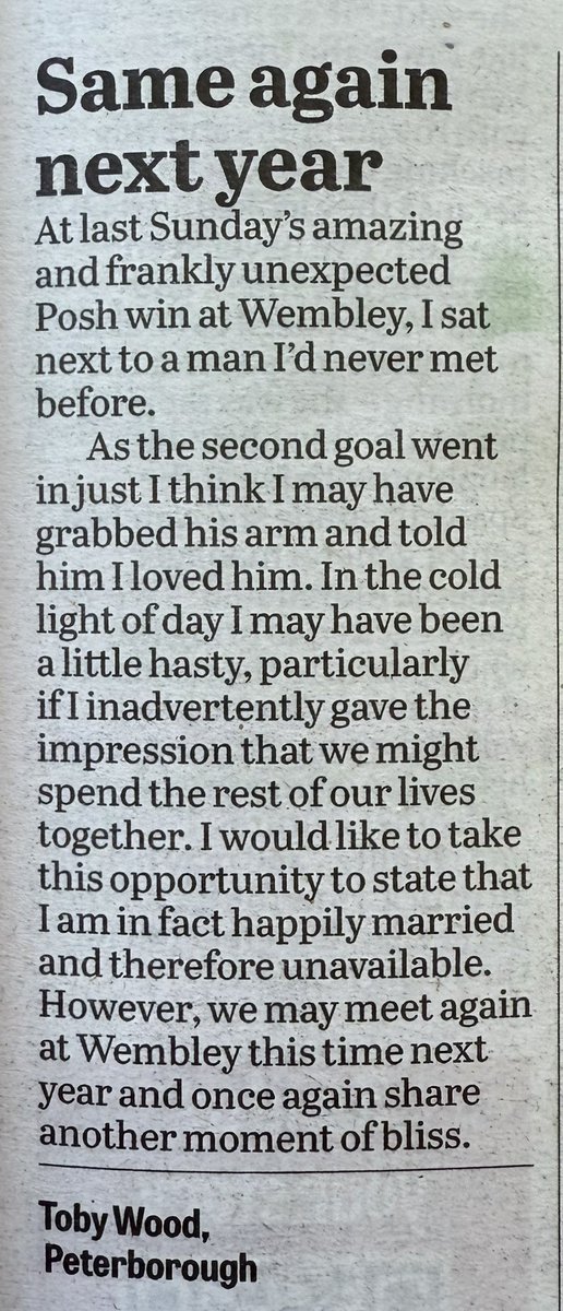 Letter in today’s <a href="/peterboroughtel/">Peterborough Telegraph</a> … #pufc #utp