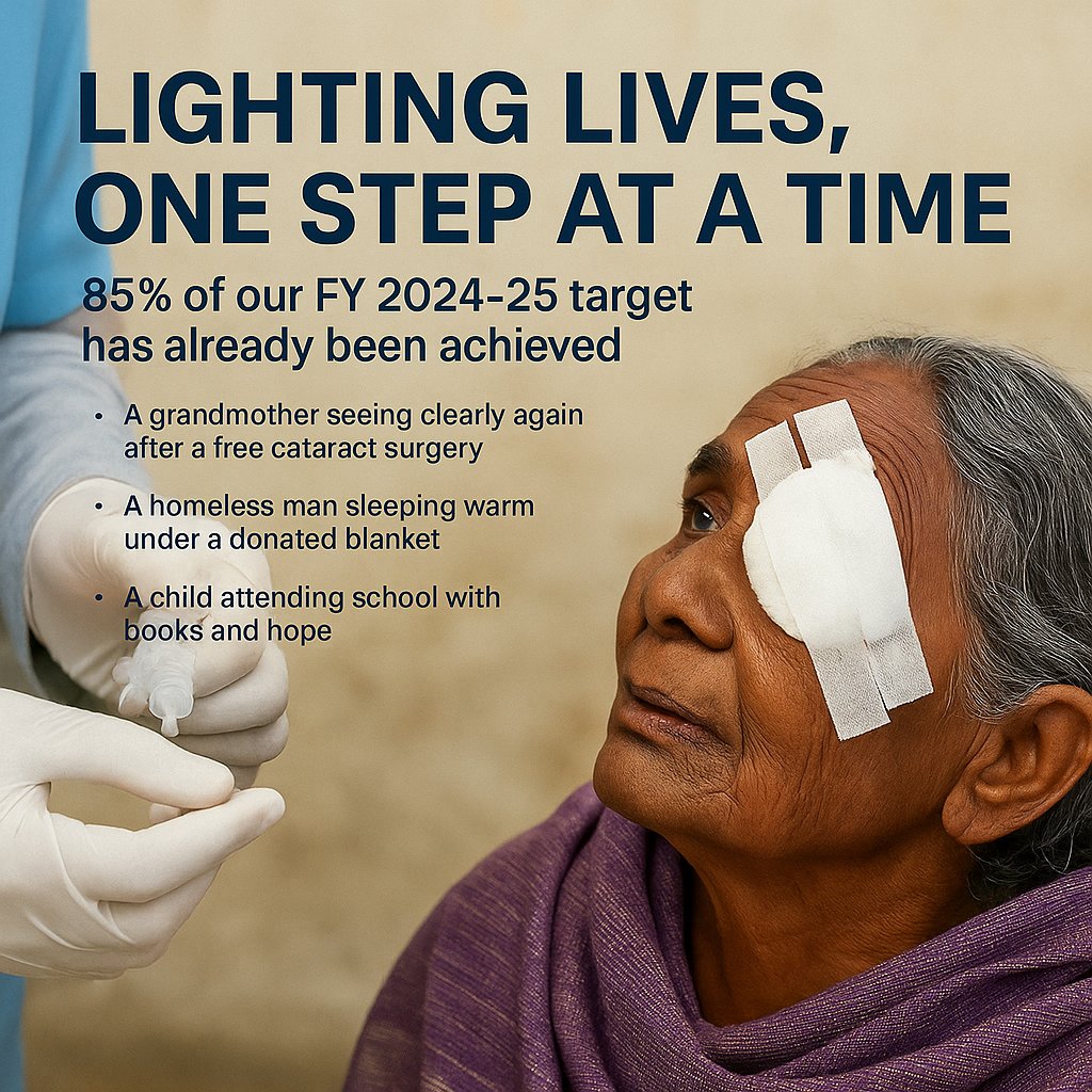 JeevanJyoti_'s tweet photo. A glimpse into the progress we’ve made at Jeevan Jyoti Sewa Sanstha this year. From helping a grandmother see again  to giving a child the hope of education we're proud to share that 85% of our FY 2024–25 goal is already achieved 
Read the full story: https://t.co/jth6hVYxXM https://t.co/tc4XJNCVPi