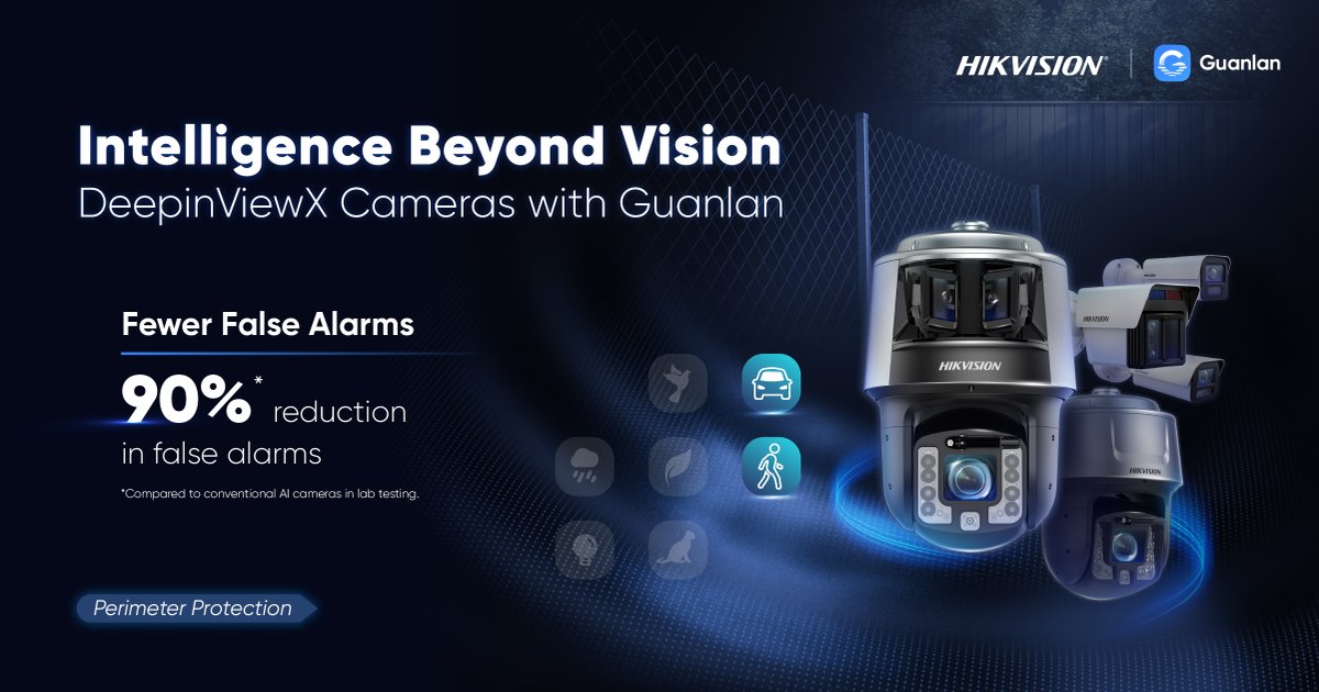 HikvisionHQ's tweet image. Discover peace of mind with Hikvision DeepinViewX Cameras featuring Guanlan! 🚀 Experience perimeter protection with an incredible 90% reduction in false alarms. Say goodbye to unnecessary alerts and hello to smarter security! #LargeScaleAIModel #DeepinViewX #PerimeterProtection