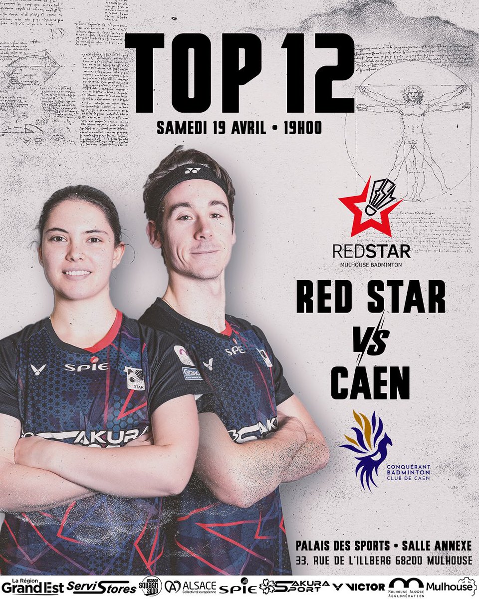 Dernière journée de championnat "Top 12" pour le <a href="/RsmBadminton/">Red Star Mulhouse</a> qui affronte Caen avant les play-offs.

📅 Samedi 19 avril à 19h00 au Palais des Sports de m2A à Mulhouse : mag.mulhouse-alsace.fr/evenement/badm…

<a href="/FFBaD/">FFBaD</a>
#ADNSport
