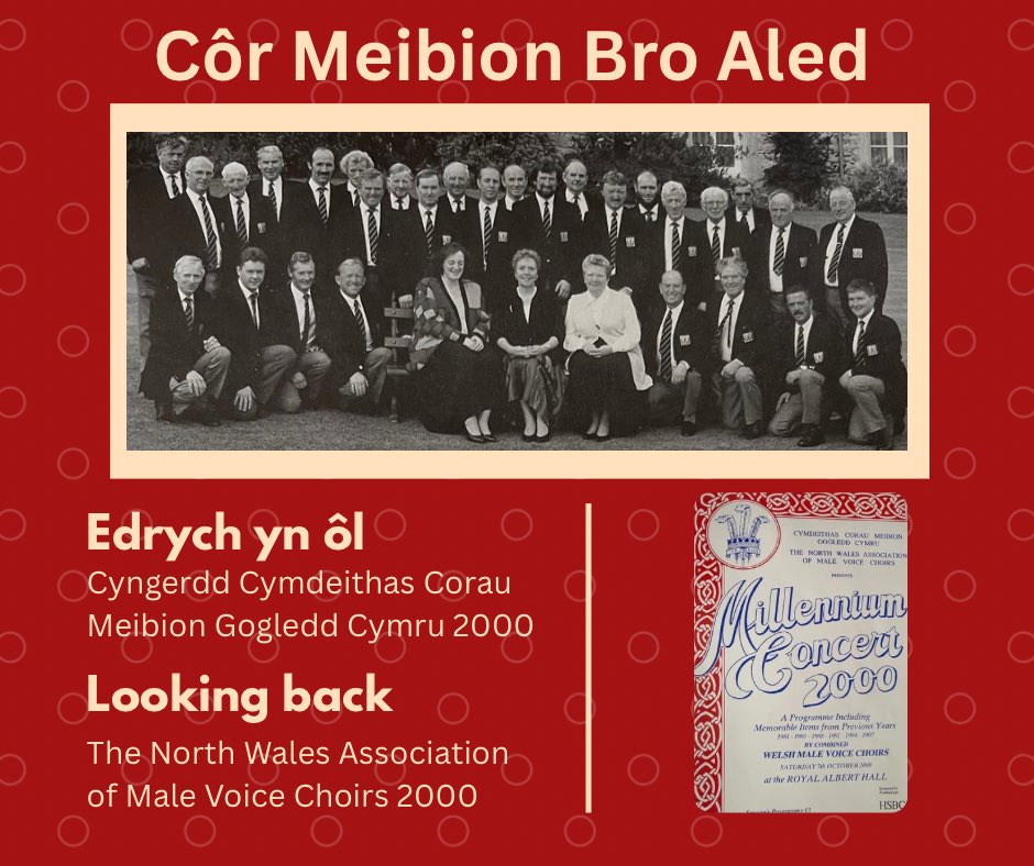 Côr Meibion Bro Aled (@corbroaled) on Twitter photo Bydd y côr yn dathlu 50 mlynedd yn 2026 felly, rydym angen eich cymorth chi! Oes gennych chi luniau, hanesion neu atgofion o'r côr?
Nawn ni gychwyn, dyma lun o'r côr yng nghyngerdd Cymdeithas Corau Meibion Gogledd Cymru yn 2000.
Cysylltwch gyda ni ar corbroaled@gmail.com Bydd y côr yn dathlu 50 mlynedd yn 2026 felly, rydym angen eich cymorth chi! Oes gennych chi luniau, hanesion neu atgofion o'r côr?
Nawn ni gychwyn, dyma lun o'r côr yng nghyngerdd Cymdeithas Corau Meibion Gogledd Cymru yn 2000.
Cysylltwch gyda ni ar corbroaled@gmail.com