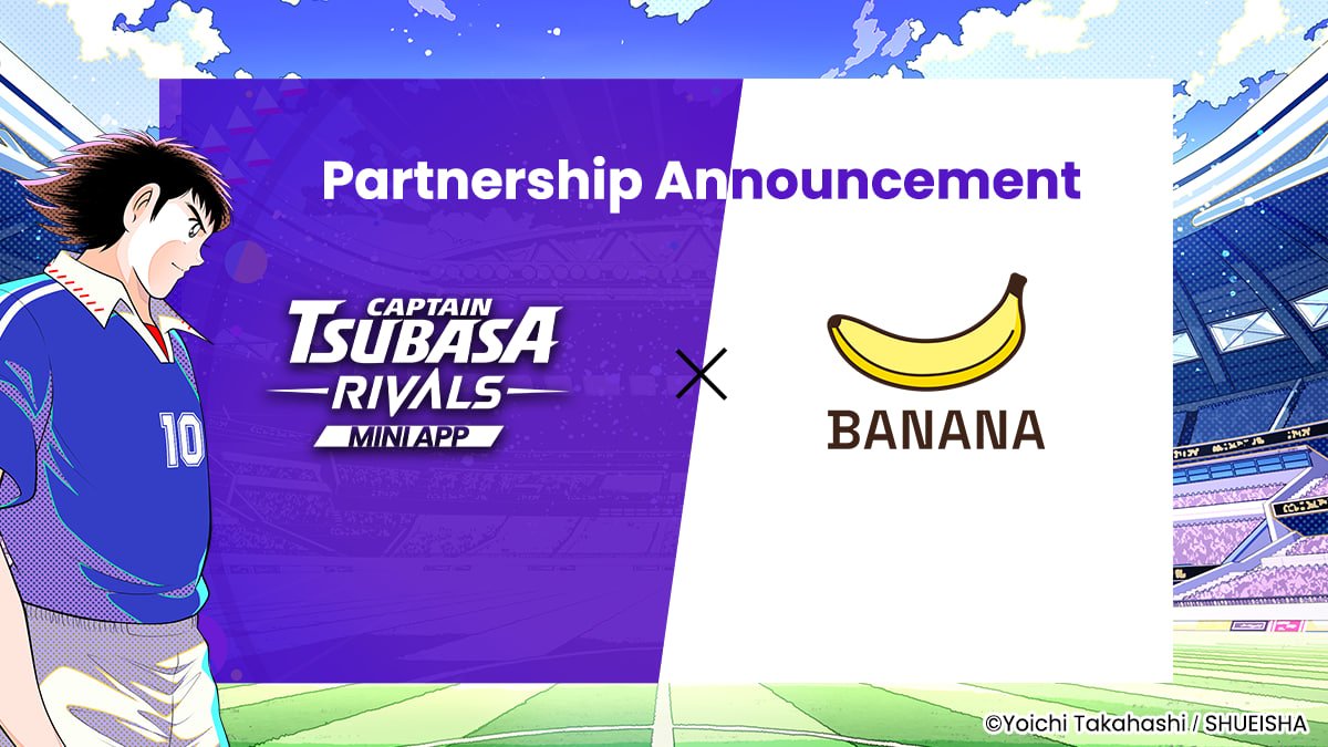 TsubasaRVonTG's tweet photo. ⚽️ Captain Tsubasa RIVALS 🤝 BANANA 🍌

 We’re thrilled to announce an exciting new partnership with @thebananagameee, the AI-powered, gamified app incubated by @Carv_official! 🍌⚽️ Captain Tsubasa meets BANANA to deliver a fun, rewarding, and secure experience for users on LINE’s Dapp Portal!️

🍌 About BANANA:
BANANA is an AI-powered application with gamification experience incubated by CARV. BANANA blends meme culture with user-owned data monetization and uses advanced privacy technology to ensure secure, transparent data sharing while rewarding users for their data contributions. Having already garnered over 18 million users on Telegram, BANANA will launch on LINE’s Dapp Portal to usher in a new era of AI-driven engagement and data sovereignty.

🍌 Play BANANA 👉 https://t.co/q07rpDqEaj
 ⚽️ Play Captain Tsubasa: RIVALS 👉 https://t.co/QPxGZKY4q5