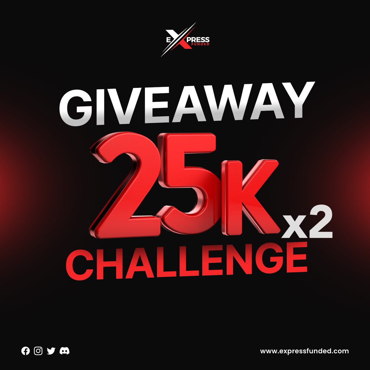 Expressfunded's tweet image. 2X $25K CHALLENGE GIVEAWAY🥳

You have 5 days!⏳

To enter you must:

1️⃣ Follow @expressfunded @EMMANUEL_GOAT_ @TAKEPROFIT_GOAT 

2️⃣ Mention 2 friends in the comments 💬

3️⃣ Like this post ❤️

4️⃣ Retweet this post 🔁

5️⃣ Join the EF Discord discord.gg/nra478EuBU

Do this and…