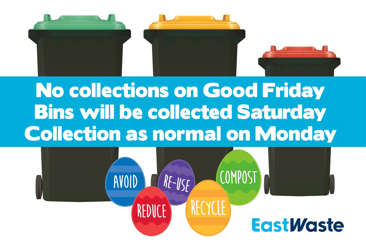 🚛♻️ Reminder: No bin collections tomorrow due to the #GoodFriday public holiday (18 April).

🗓️ Friday collections will take place on Saturday instead.
✅ Collections will continue as usual on Easter Monday (21 April).

For more info on public holiday collections, click here 👉🏼