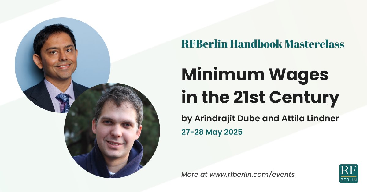 Applications are now open for the next RFBerlin Handbook Masterclass!  Join <a href="/arindube/">Arin Dube</a> and <a href="/attilalindner/">Attila Lindner</a> in Berlin on for two days of  in-depth teaching on Minimum Wages in the 21st Century.  

Apply now: rfberlin.com/event/rfberlin…