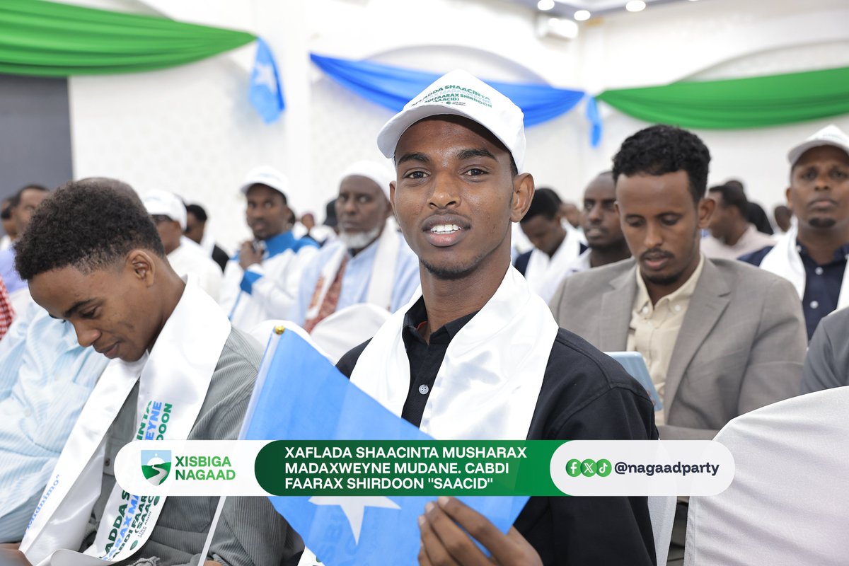 nagaadparty's tweet photo. Xafladda shaacinta Musharrax Madaxweyne Cabdi Faarax Shirdoon “Saacid” si rasmi ah ayey inoogu furantay! Waa billowga rajo cusub, hoggaan cusub iyo mustaqbal cusub oo Soomaaliya u horseeda nabad, cadaalad iyo horumar. #MasoIyoMidnimo https://t.co/Mia80Z2Oqg