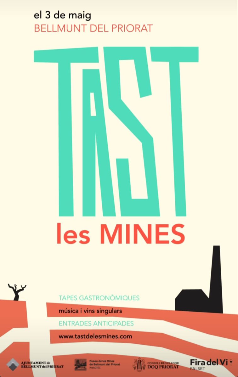 🍇 Dissabte 3 de maig Bellmunt del Priorat acollirà el <a href="/TastDeLesMines/">Tast de les Mines</a>  al Museu de les Mines.

Entrades  👉 tuit.cat/5ApBU

ℹ️ Col·labora👇

<a href="/costadauradatur/">Costa Daurada</a>
Generalitat de Catalunya
Fons Europeu de Desenvolupament Rural
PDR 2022
Wine in Moderation
#DOQPriorat