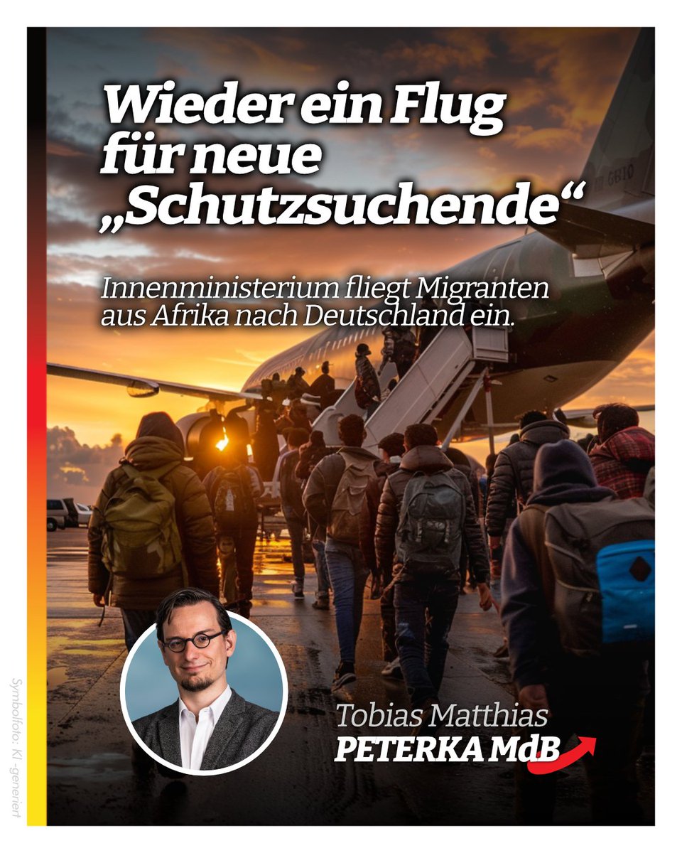TobiasMPeterka's tweet image. Noch vor der Kanzlerwahl sollen 170 #Migranten, vorwiegend aus dem #Sudan, heimlich eingeflogen werden. #Faeser schweigt, das Flugziel: Hannover. Statt Einwanderung zu begrenzen, hält die Regierung ihre Schleusen weiter offen.

BILD: bit.ly/3RjBGcH