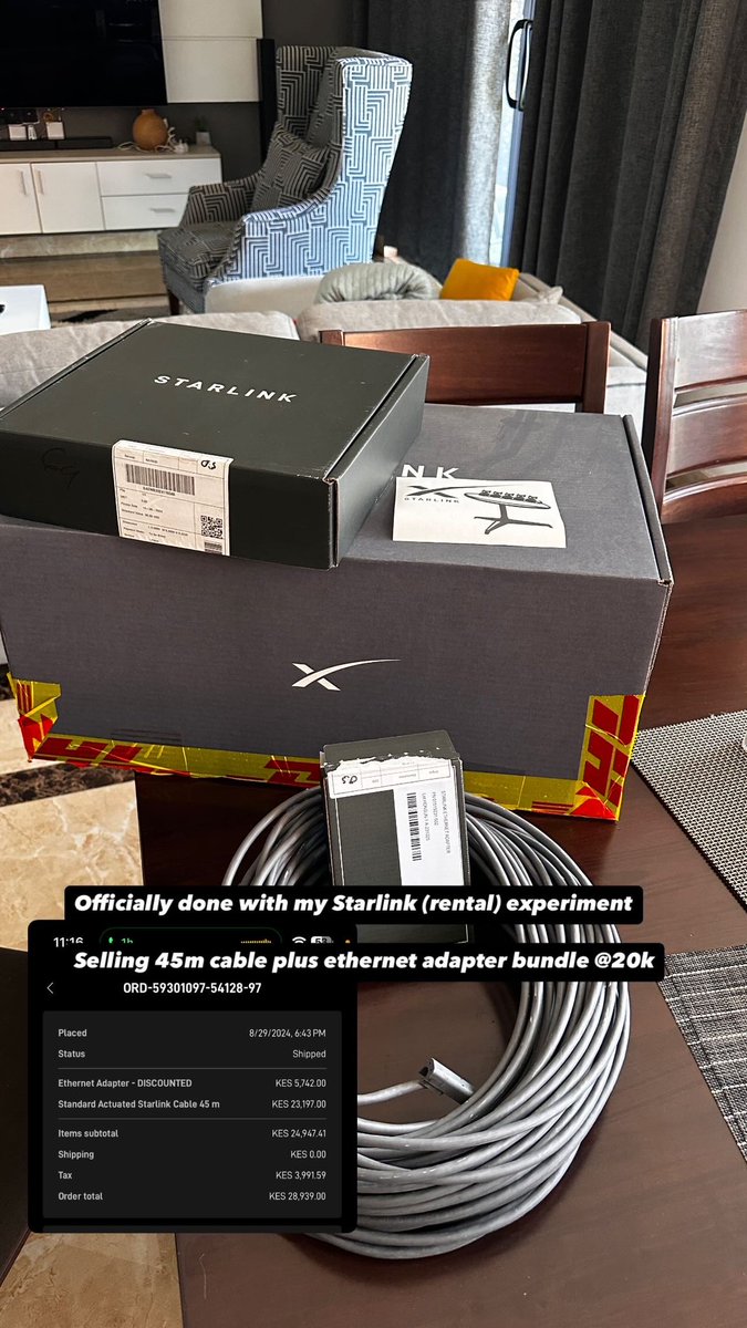 👋 Selling Starlink 45m cable with ethernet adapter at 20K