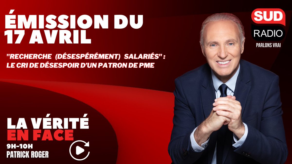 Sud Radio (@sudradio) on Twitter photo Vous avez manqué #LaVéritéEnFace ? Retrouvez le replay de l'émission du 17/04 en intégralité avec <a href="/PatrickRogerE/">Patrick Roger</a> et son invité Julien Leclercq (<a href="/Salauddepatron/">Julien Leclercq</a>)
Le replay : sudradio.fr/emission/la-ve… Vous avez manqué #LaVéritéEnFace ? Retrouvez le replay de l'émission du 17/04 en intégralité avec <a href="/PatrickRogerE/">Patrick Roger</a> et son invité Julien Leclercq (<a href="/Salauddepatron/">Julien Leclercq</a>)
Le replay : sudradio.fr/emission/la-ve…