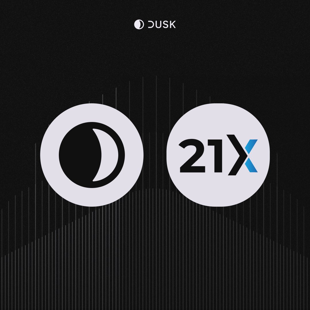 Dusk (@duskfoundation) on Twitter photo 📣 Strategic Collaboration: Dusk 🤝 21X
We are pleased to work with <a href="/tradeon21x/">21X - European DLT Exchange</a> to expand institutional access to on-chain RWAs, including 21X integrating DuskEVM.
Dusk continues to partner with the best in regulated and decentralized finance. 📣 Strategic Collaboration: Dusk 🤝 21X
We are pleased to work with <a href="/tradeon21x/">21X - European DLT Exchange</a> to expand institutional access to on-chain RWAs, including 21X integrating DuskEVM.
Dusk continues to partner with the best in regulated and decentralized finance.